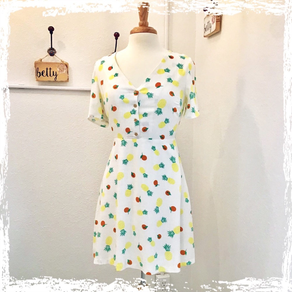 Pineapple Orange Tropical Print Dress